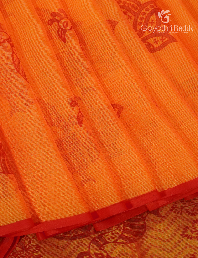 Kota Printed Saree in Tangarine