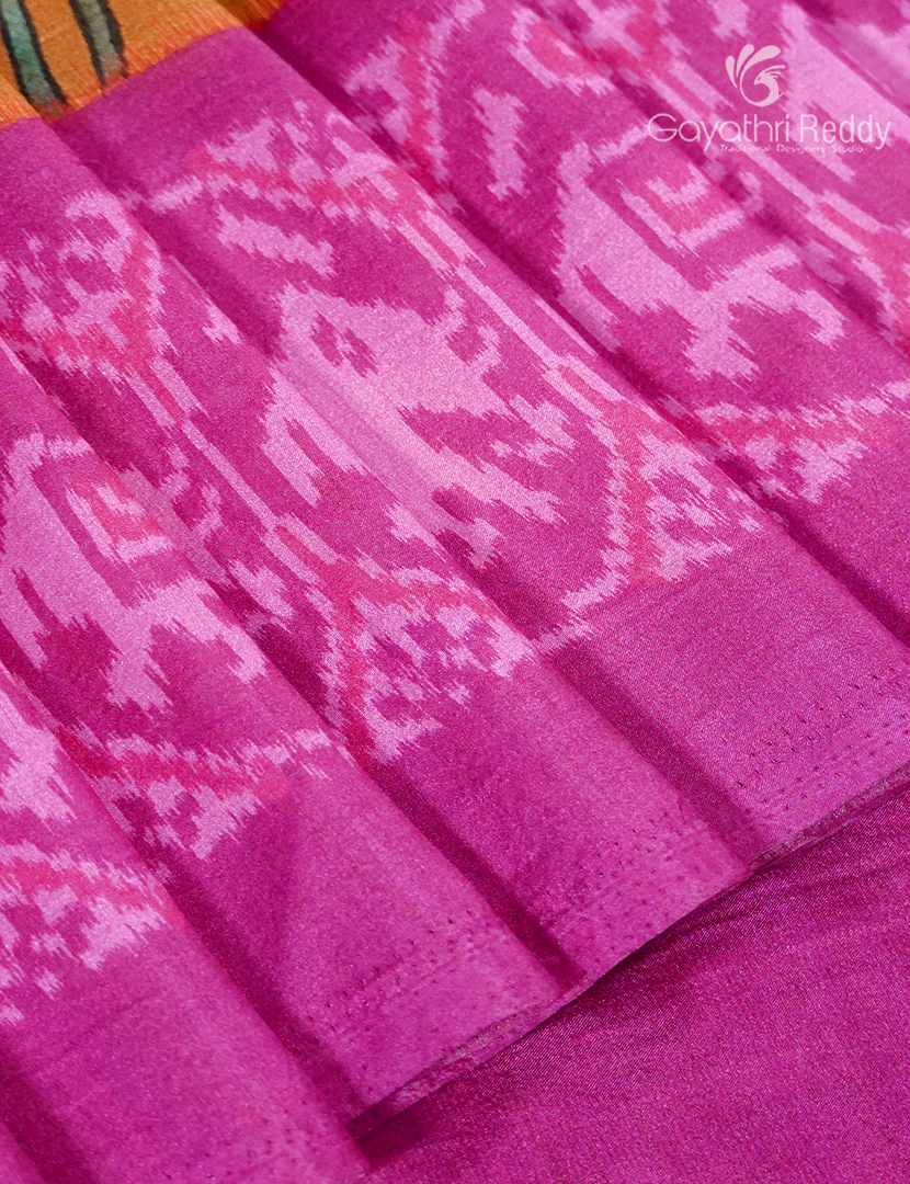 Semi Tussar Silk Saree in Deep Mustard and Pink