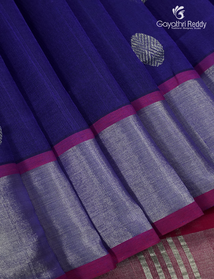 Pure Arani Sico Saree in Deep Blue and Rani Pink