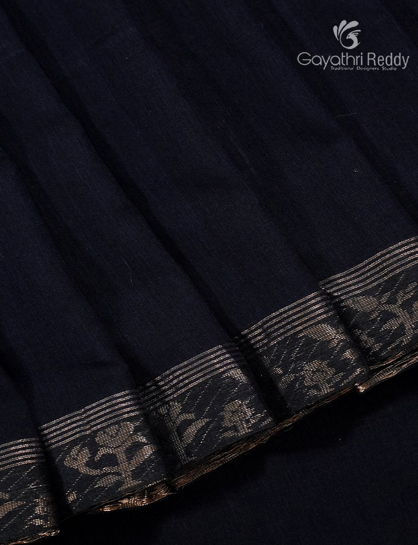 Jamdani Cotton Saree in Deep Black