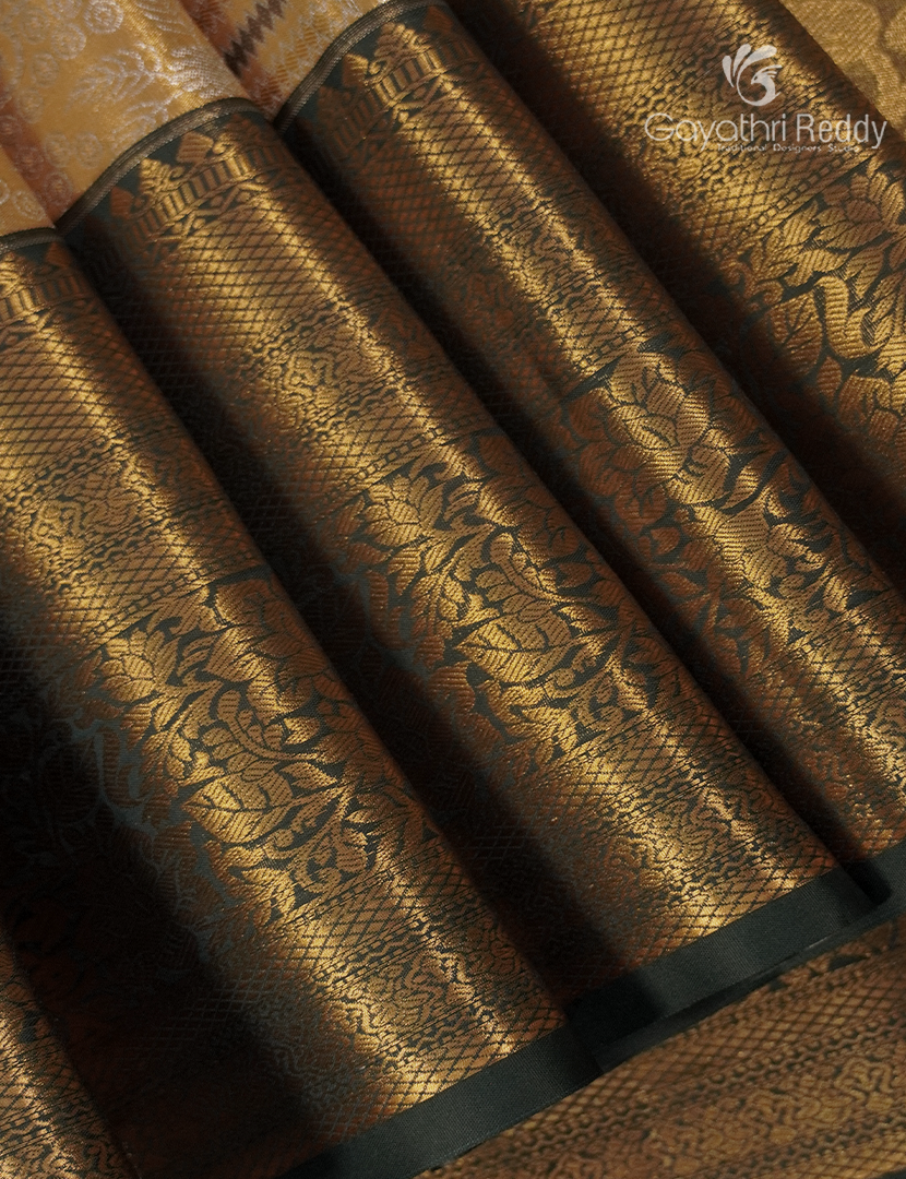 Semi Kanchipuram Silk Saree in Antique Gold and Moss Green
