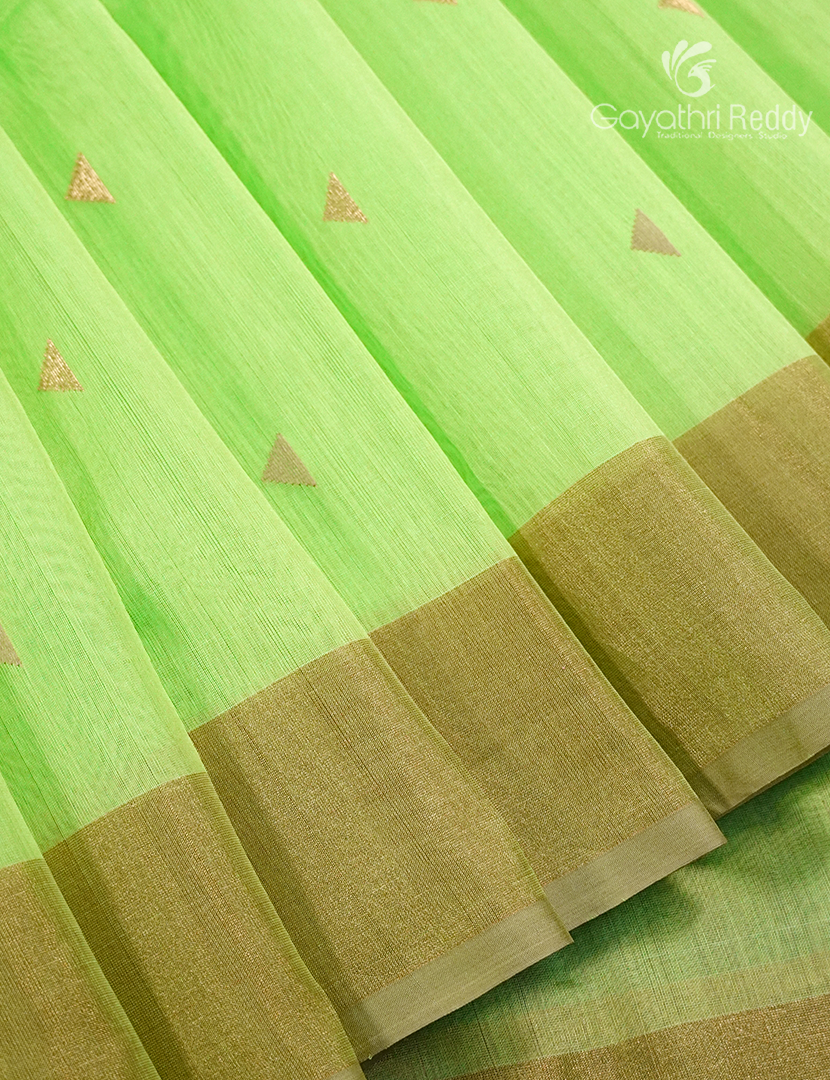 Pure Chanderi Sico Saree in Neon Green and Beige