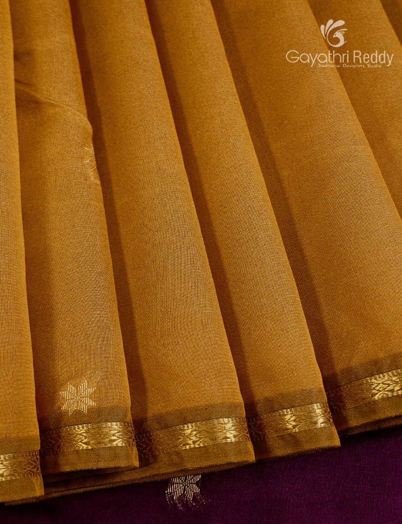 Silk Cotton Saree in Mustard and Jamun Purple