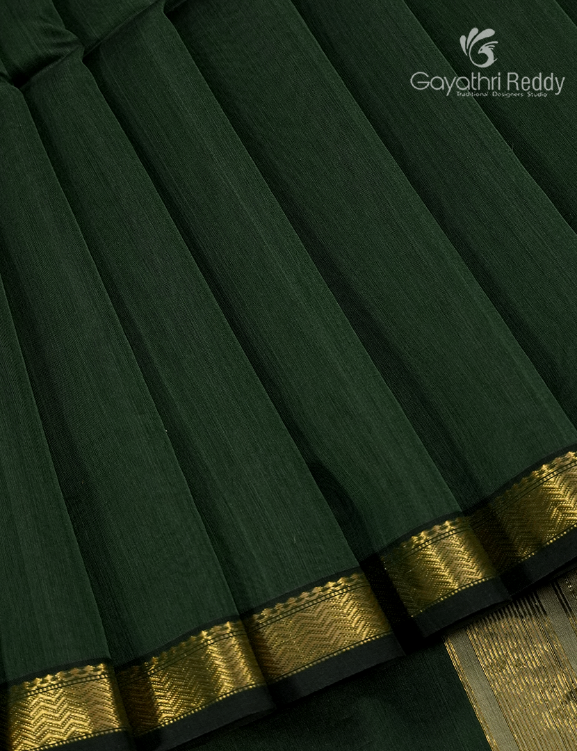 Pure Chanderi Sico Saree in Deep Olive Green