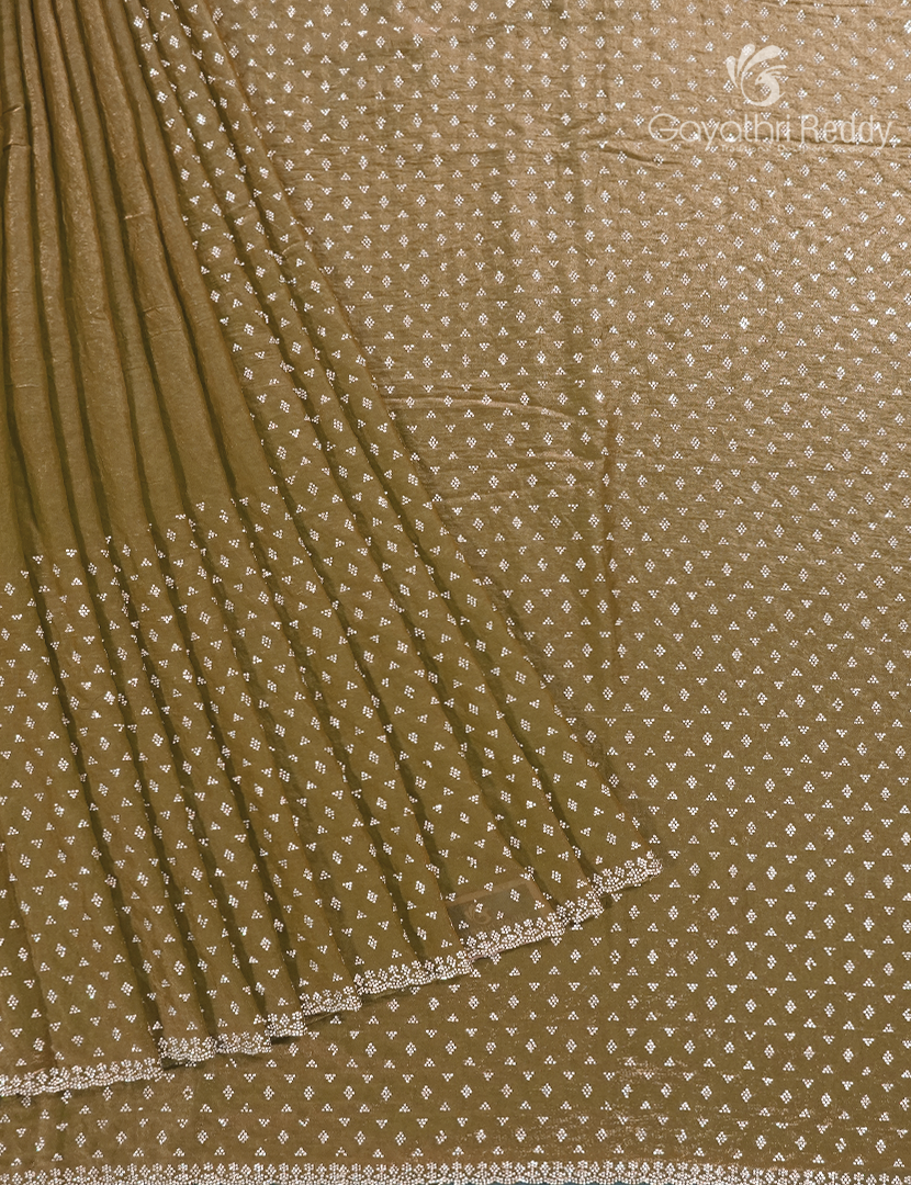 Organza Fancy Saree in Khakhi Green