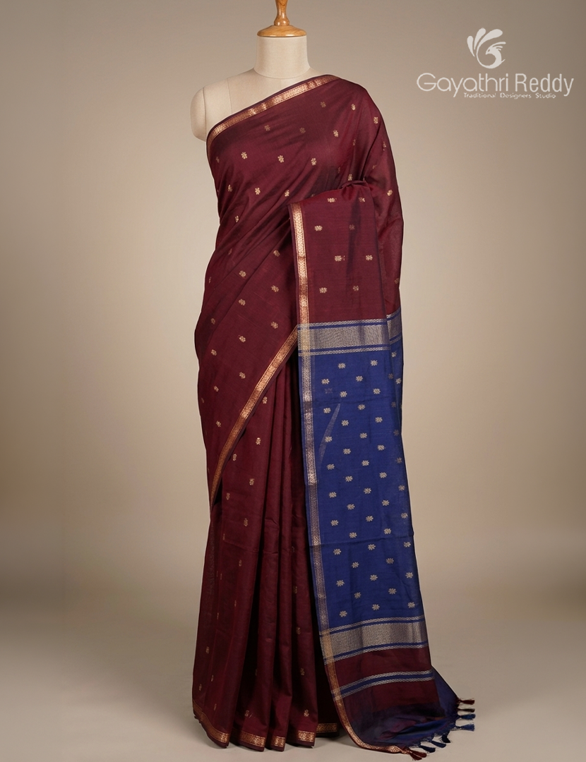 Kanchipuram Sico Saree  in Burgundy and Blue
