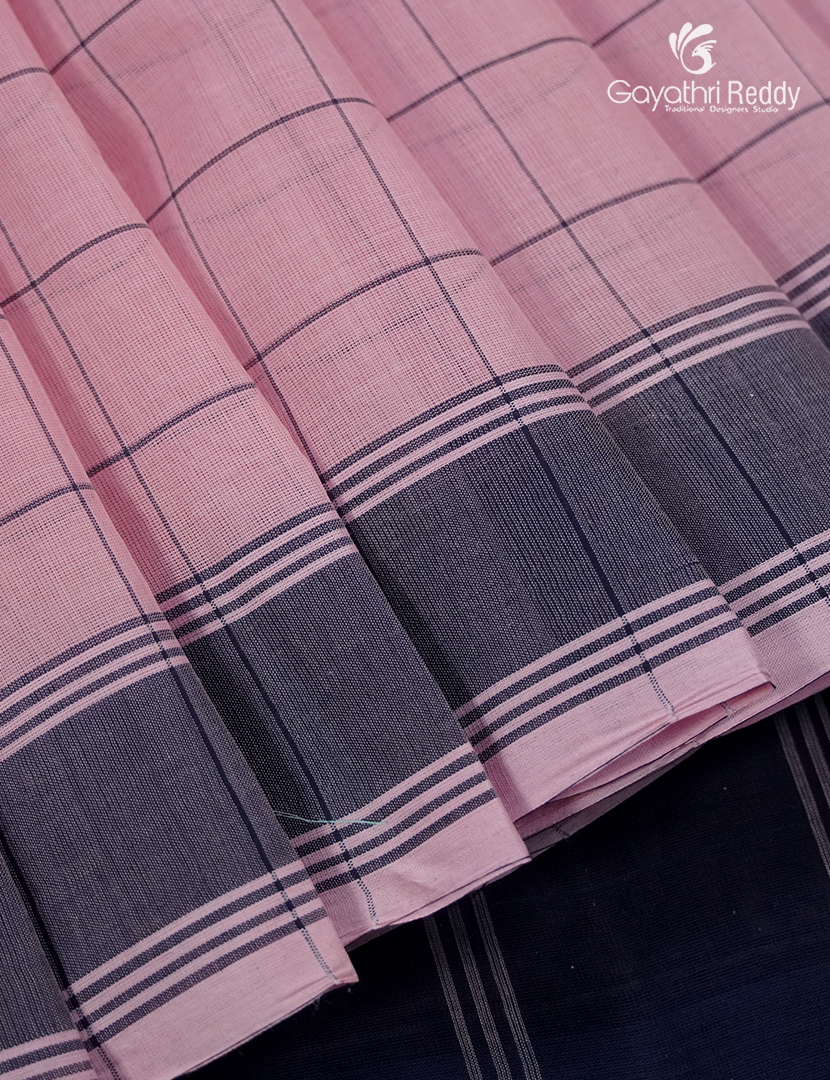 Pure Kanchi Cotton Saree in Baby Pink and Navy blue