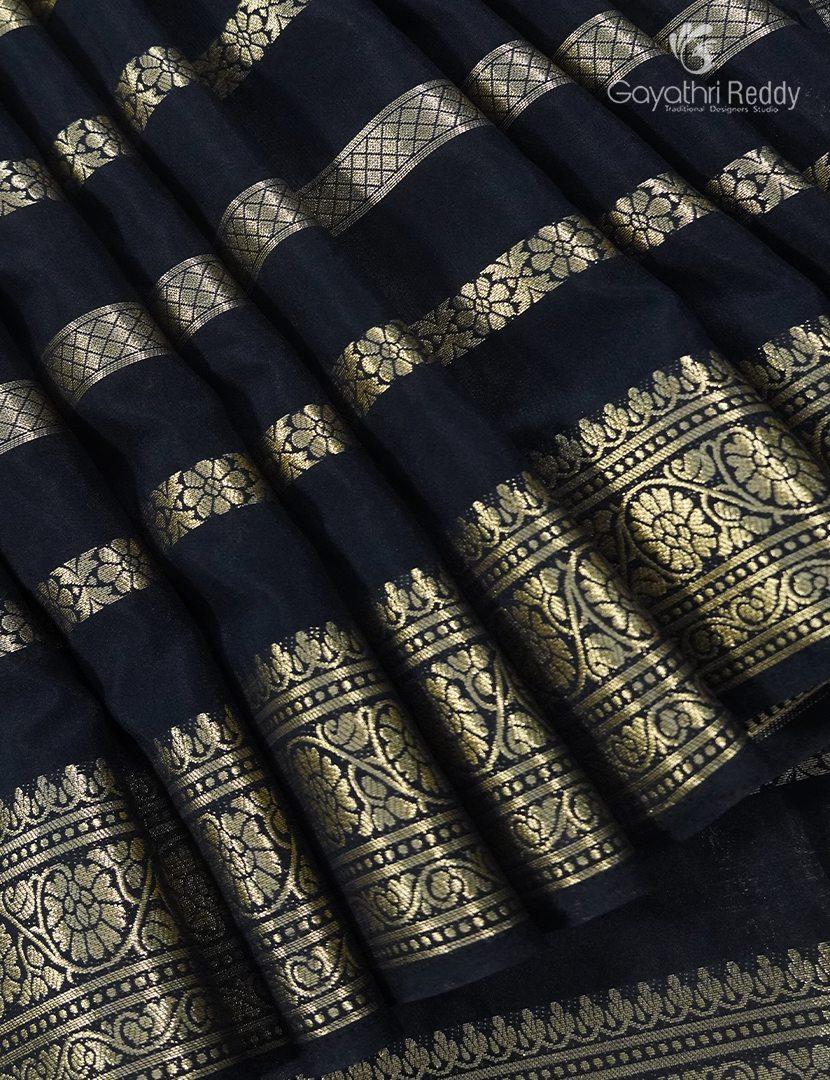 Semi Mysore Crepe Saree in Deep Navy Blue