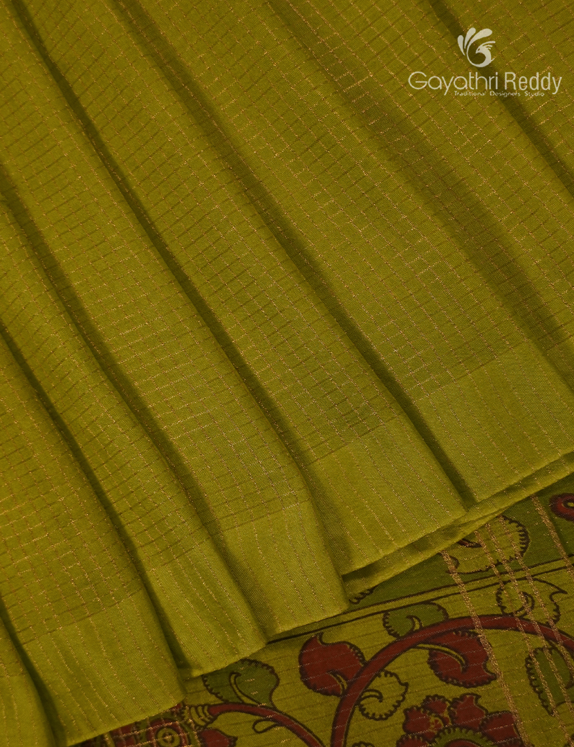 Pure Munga Silk Saree in Lime Green