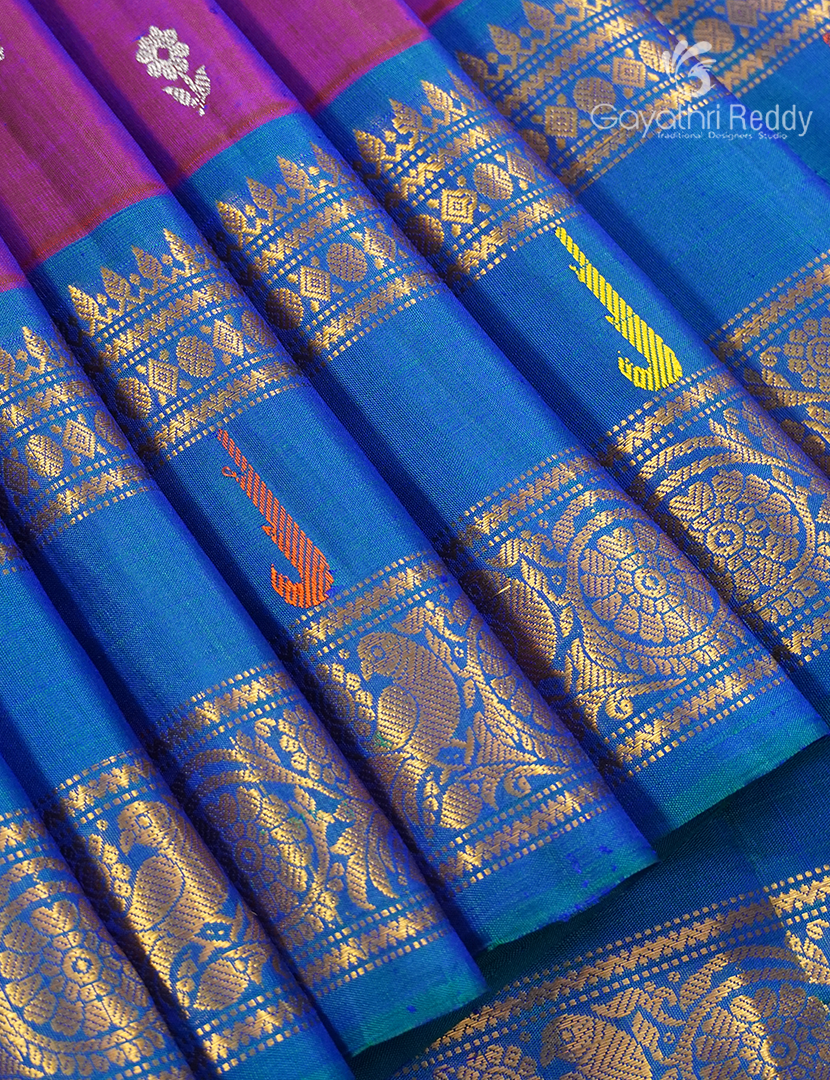 Pure Gadwal Silk Saree in Magenta and Blue