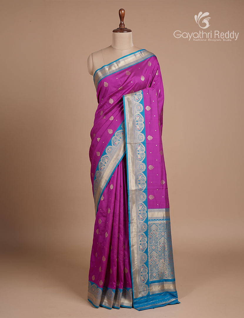 Semi Kanchipuram Silk Fancy Saree in Deep Jamun and Rama Blue