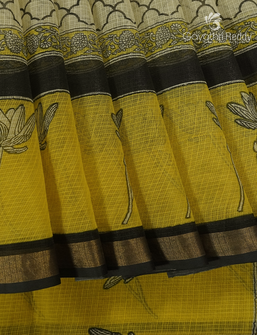 Premium Quality Cotton Kota Saree in Beige and Yellow