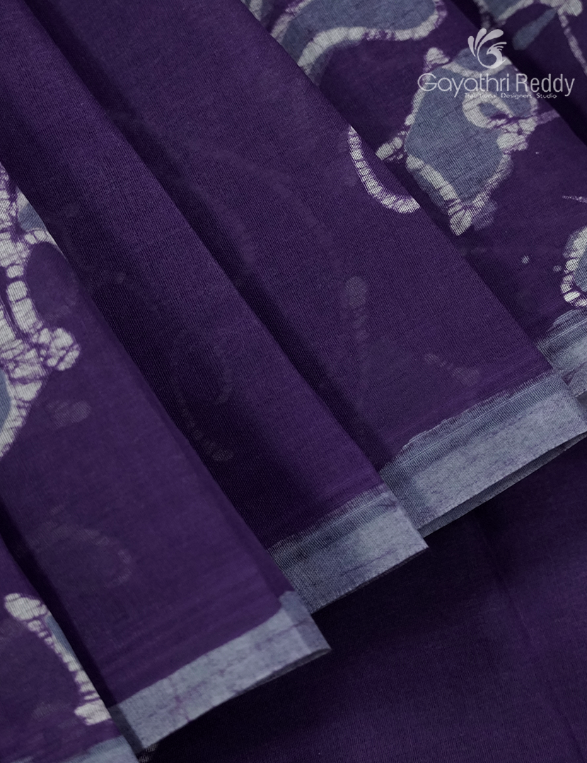 Cotton Batik Print Saree in Deep Violet