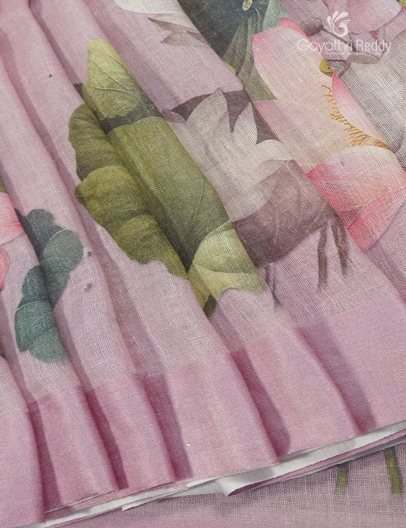 Pure Linen Saree in Pastel Pink