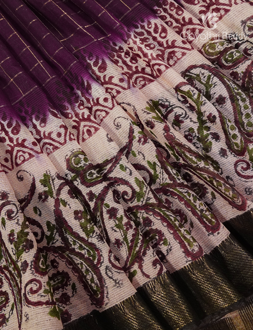 Mangalgiri Kalamkari Saree in Deep Maroon and Ivory