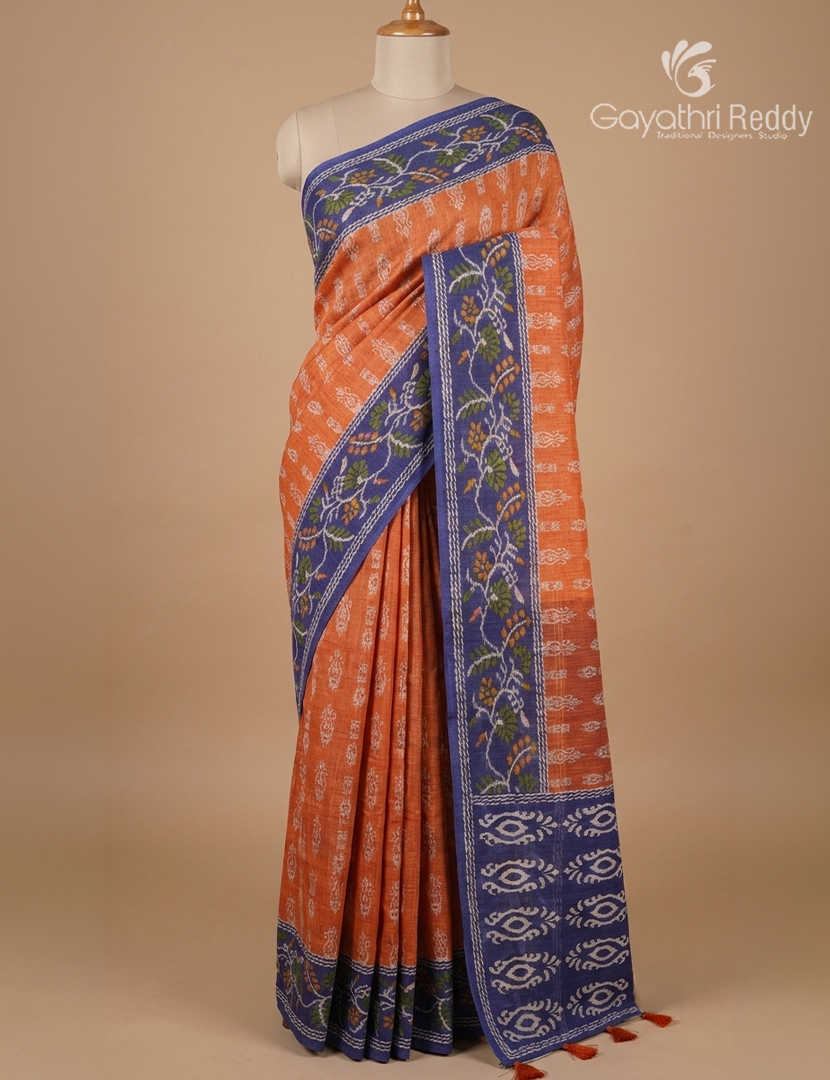 Linen Cotton Saree in Orange