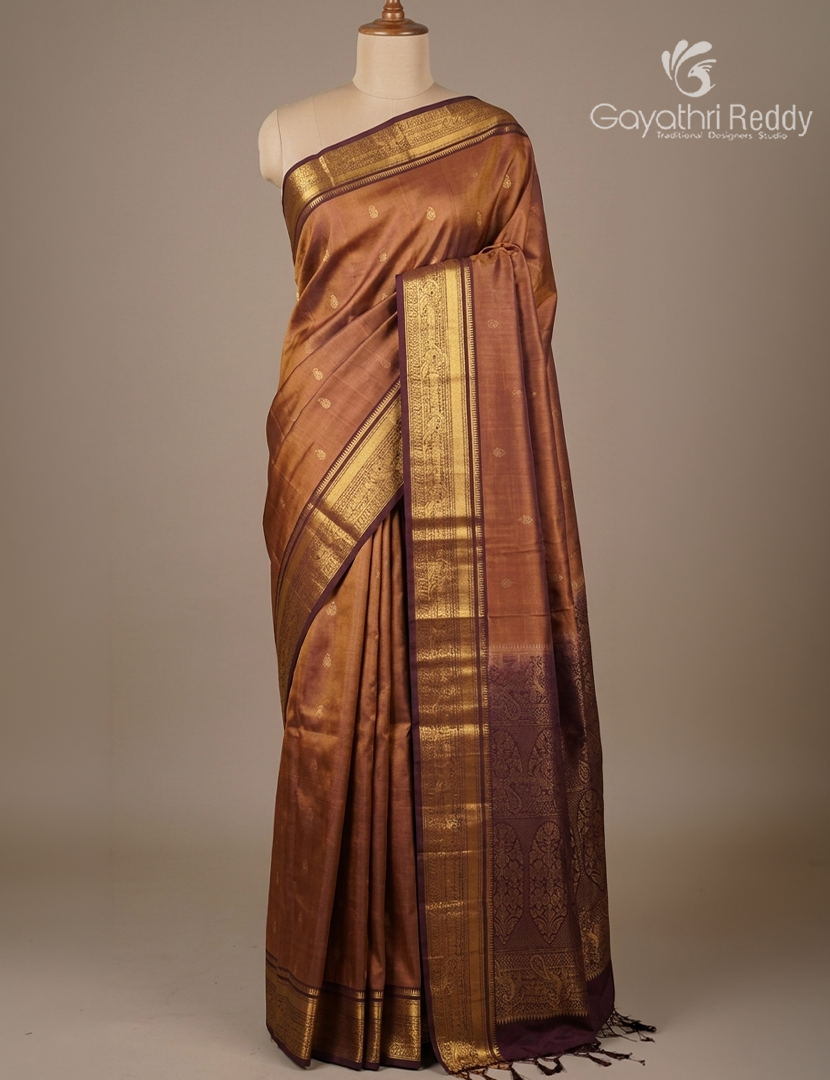Pure Kanchipuram Soft Silk Saree in Rust Orange and Brown