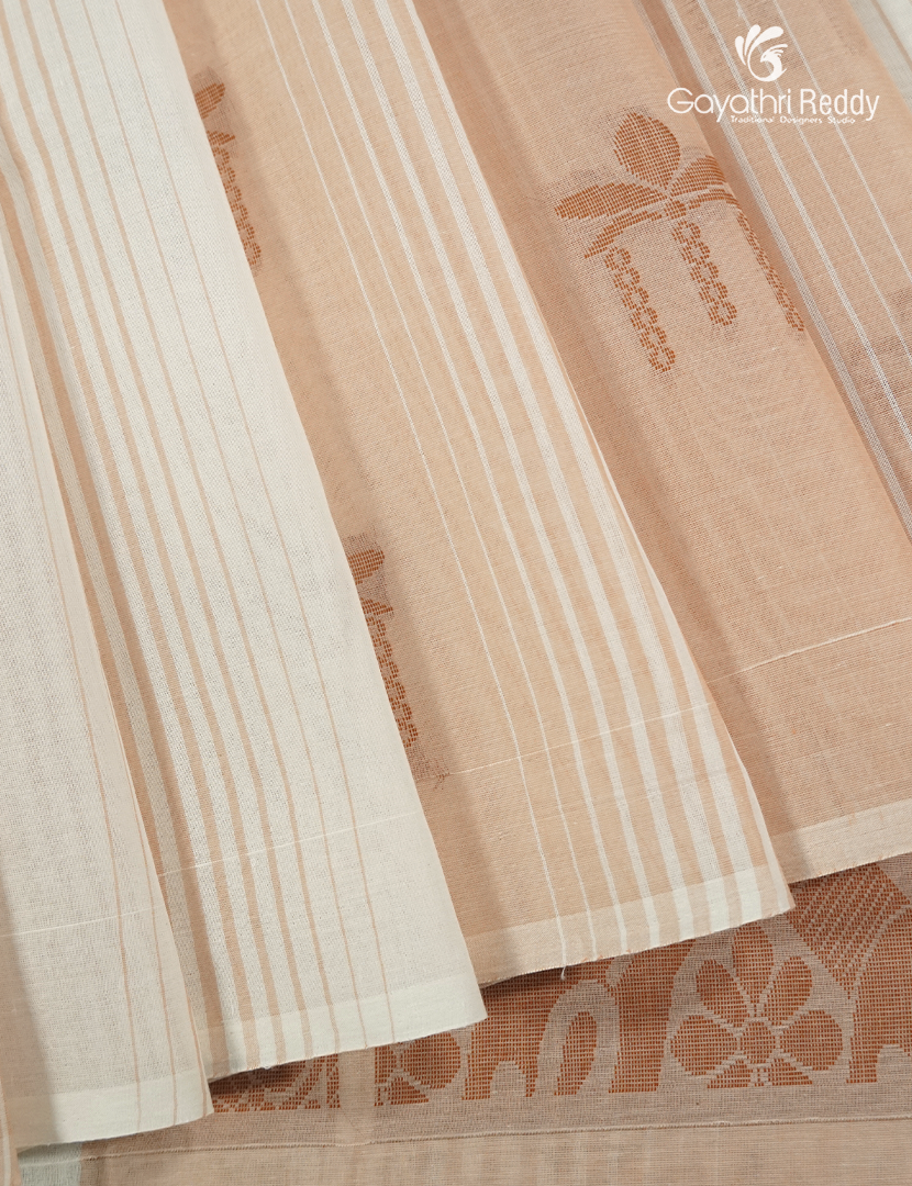 Pure Kanchi Cotton Saree in Cream and Light Beige