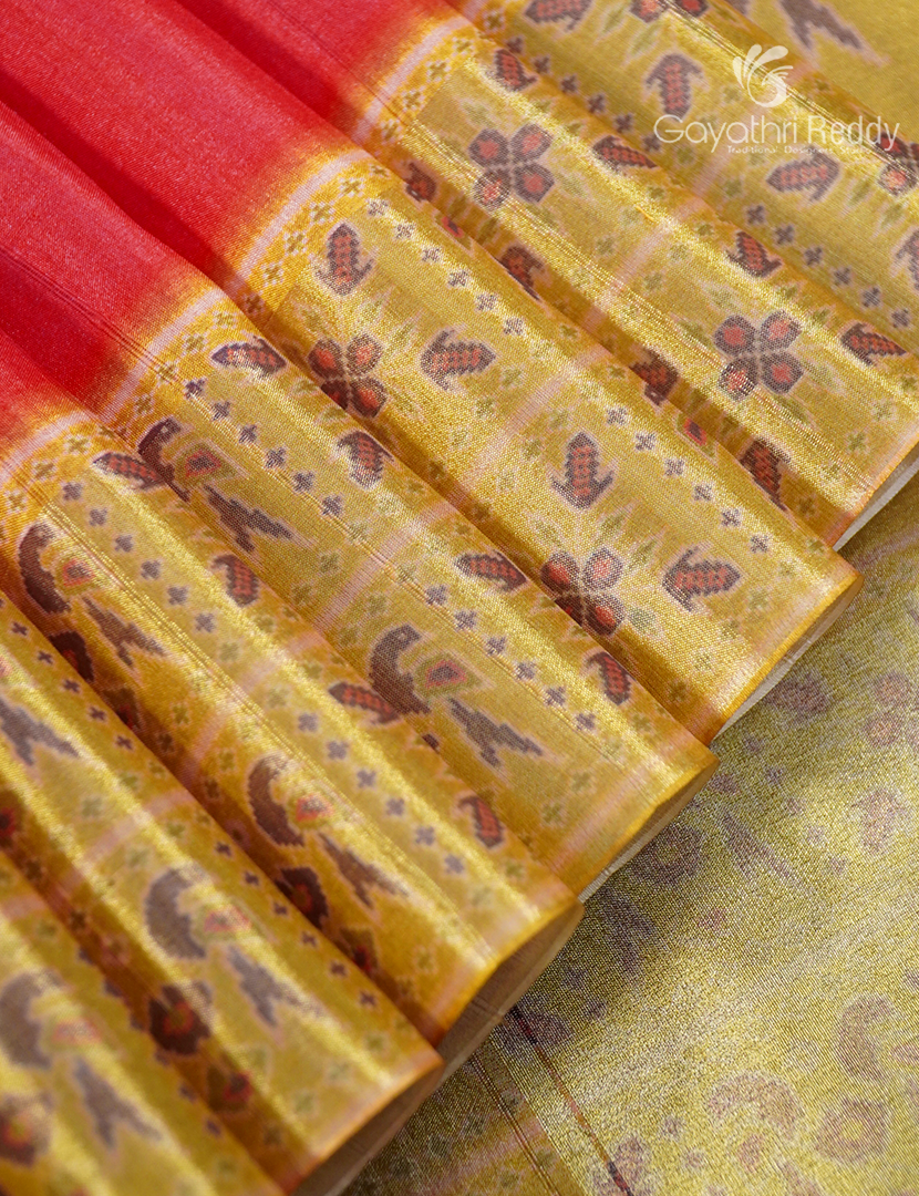 Semi Tussar Saree in Orange and Golden Yellow
