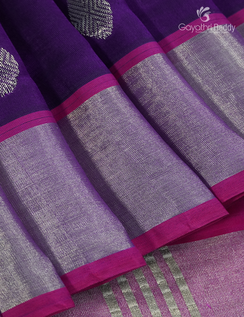Pure Arani Sico Saree in Deep Violet and Baby Pink