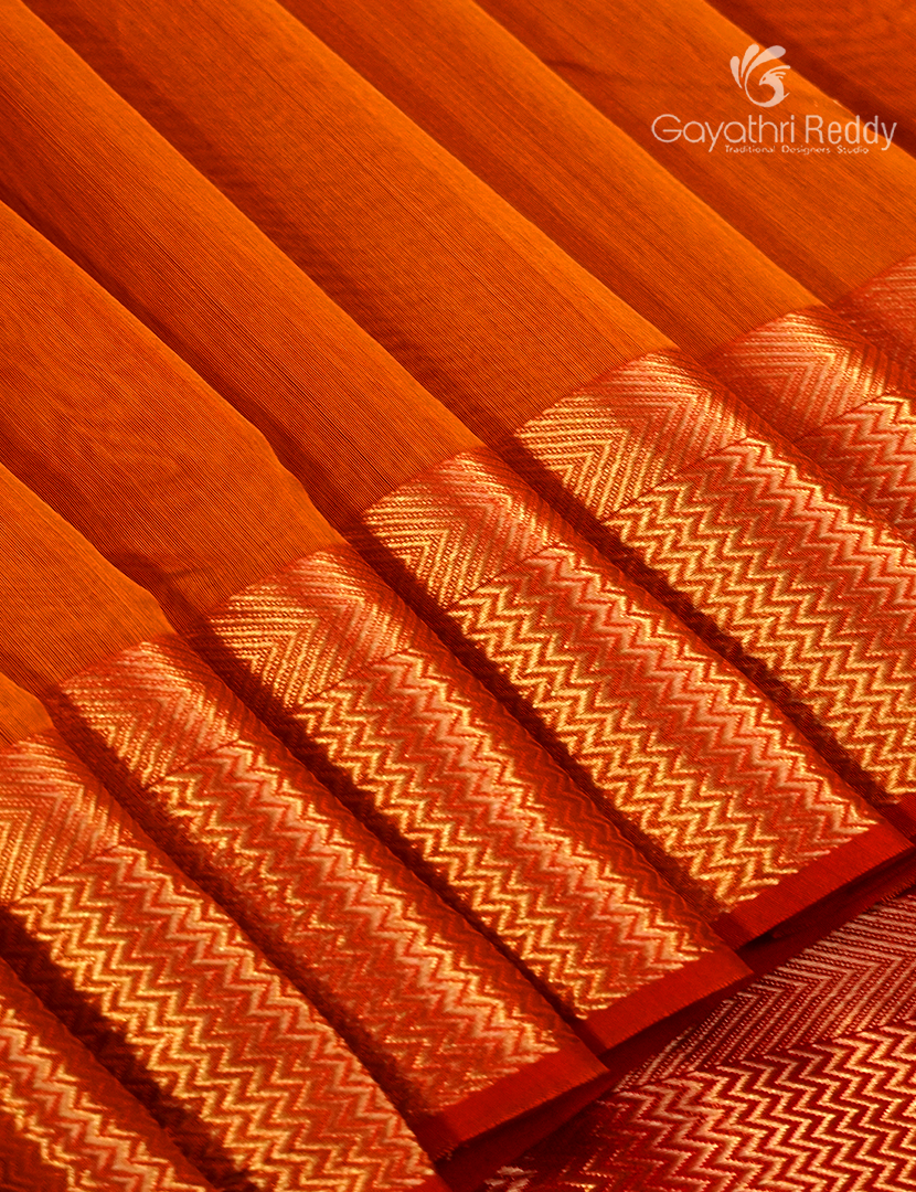 Pure Chanderi Sico Saree in Orange and Red