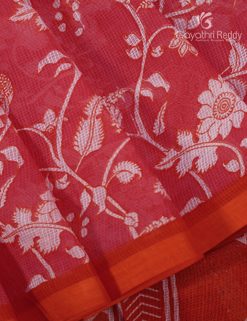 Munga Cotton Saree in Lotus Pink and Orange