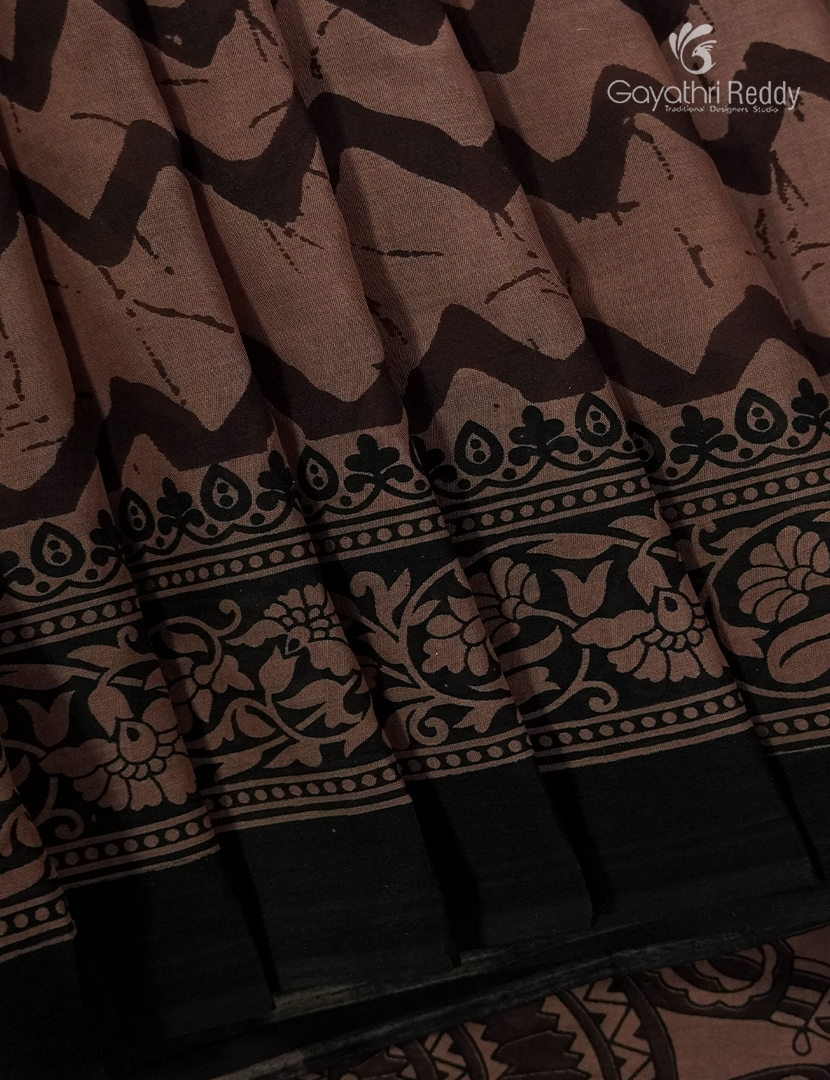 Pure MulMul Cotton Saree in Brown and Black