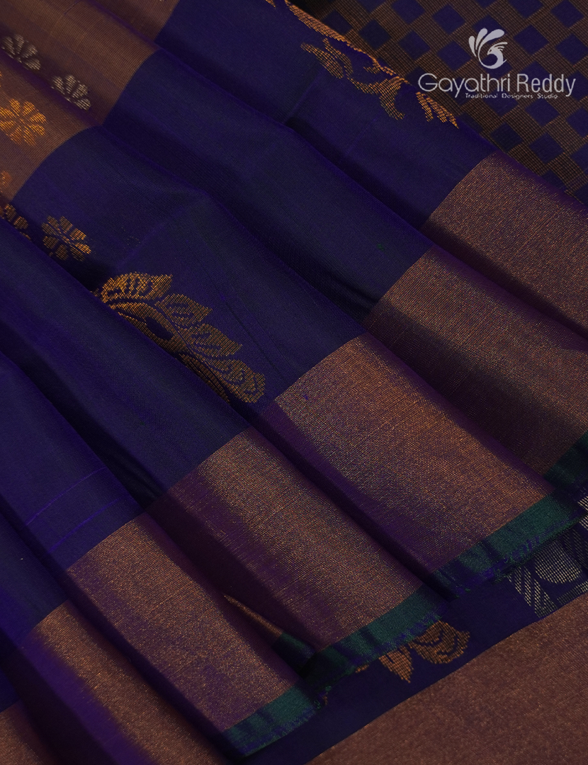 Pure Uppada Silk Saree in Brown and Deep Blue