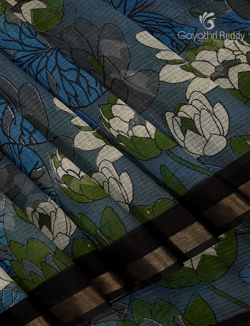 Premium Quality Cotton Kota Saree  in Concrete Grey and Black