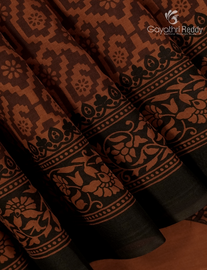 Pure MulMul Cotton Saree in Mustard , Brown and Black