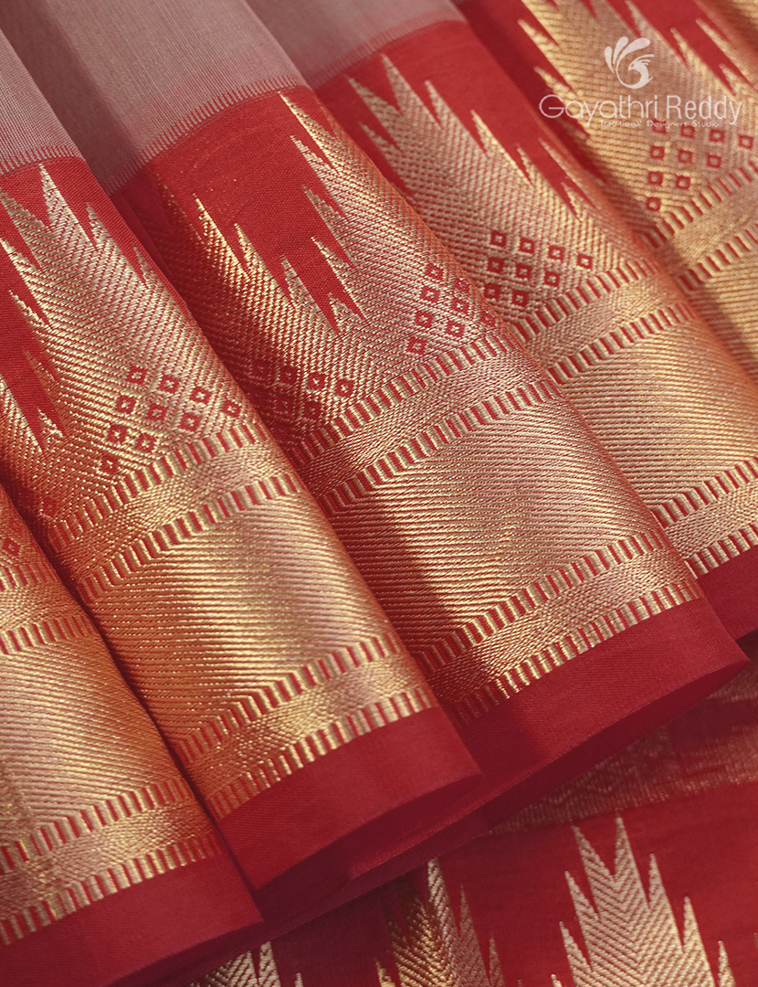 Pure Kanchipuram Sico Saree in Pastel Blush Pink and Red