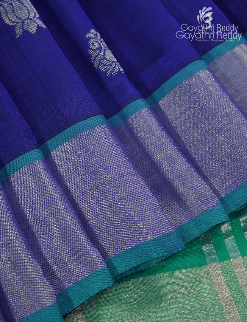 Pure Arani Sico Saree in Deep Blue and Sea Green