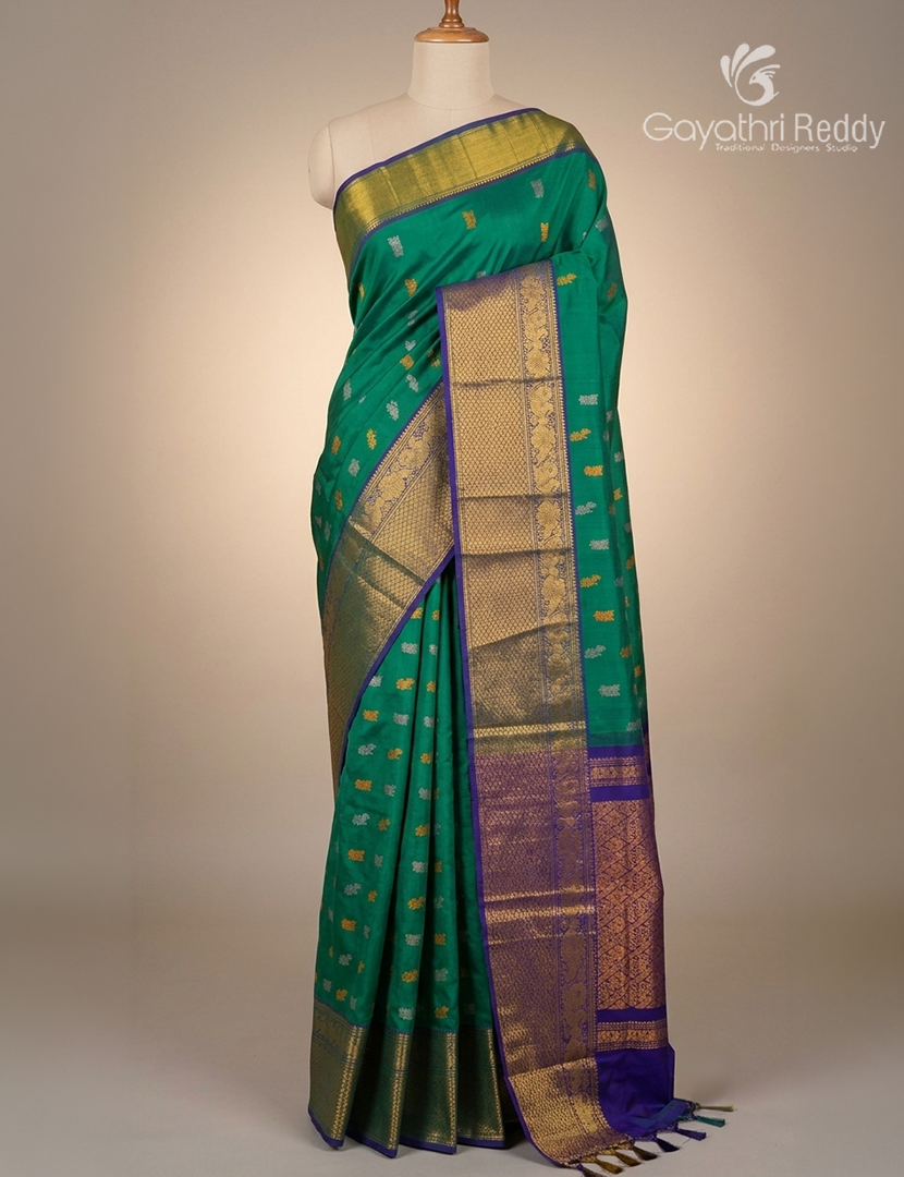 Pure Uppada Silk Saree in Green and Blue