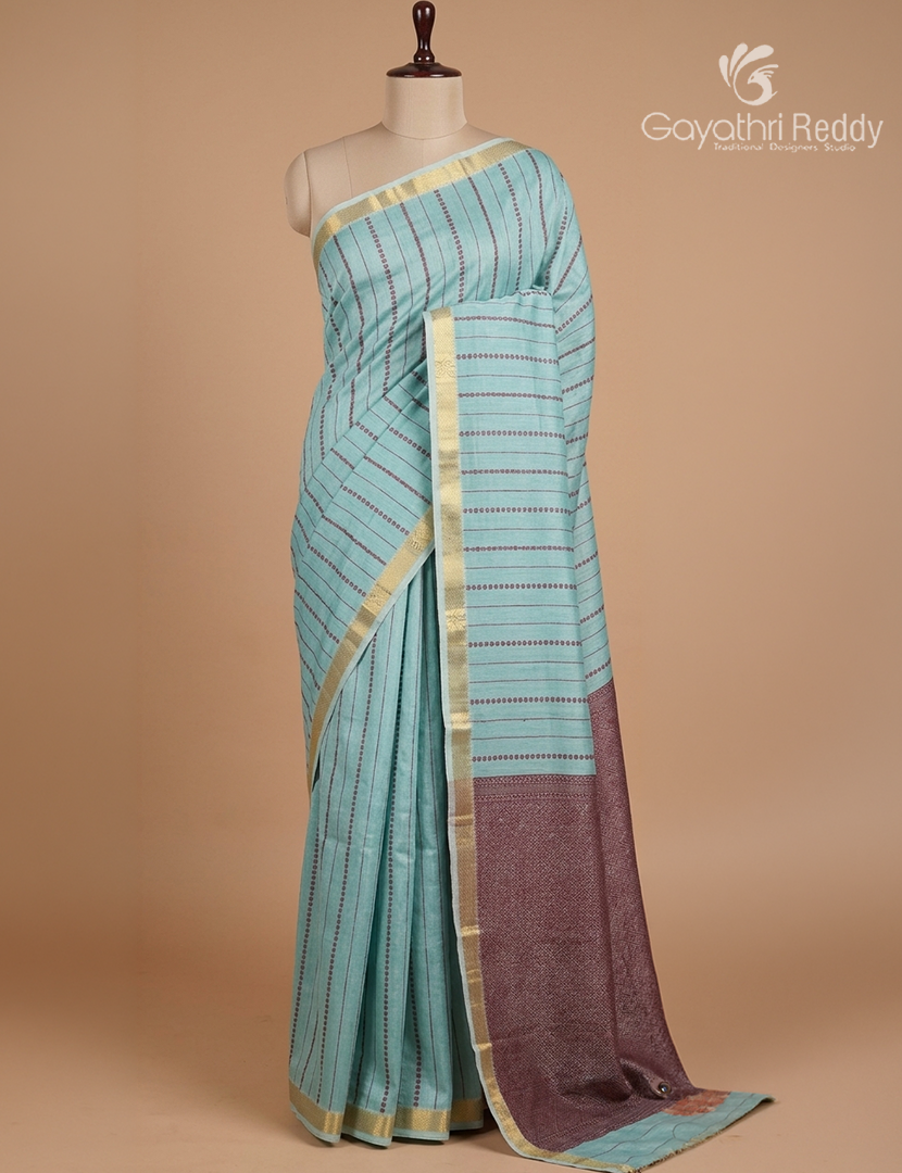 Pure Kanchi Cotton Saree in Sea Blue