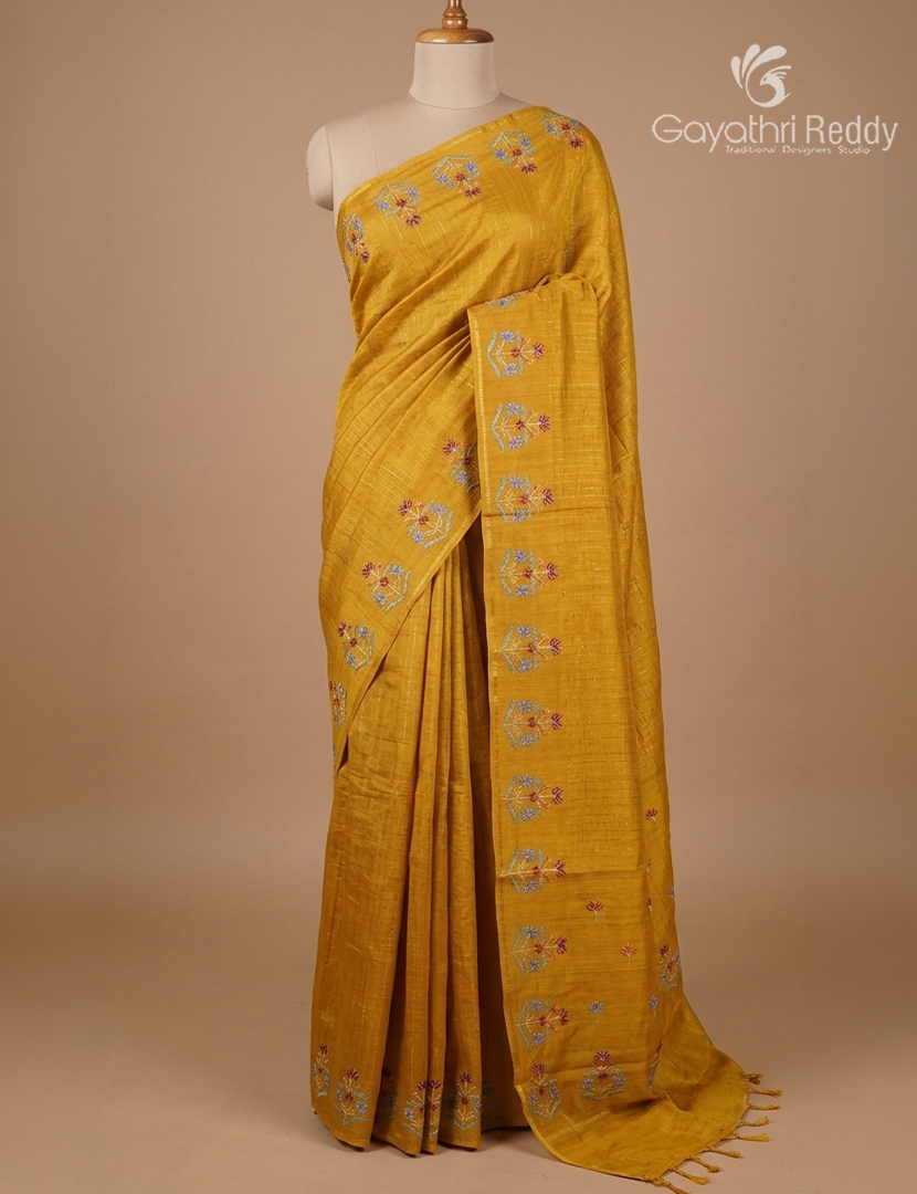 Semi Tussar Fancy Saree in Mustard Yellow