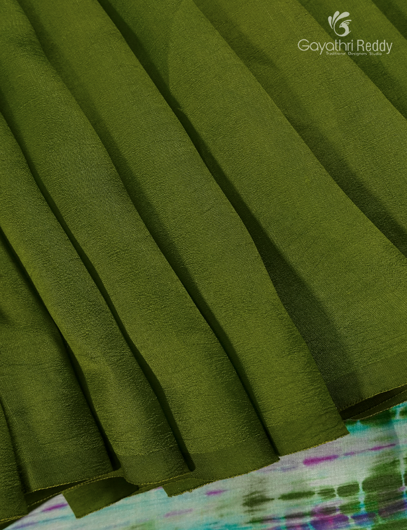 Pure Dupion Digital Print Saree in Mehendi Green