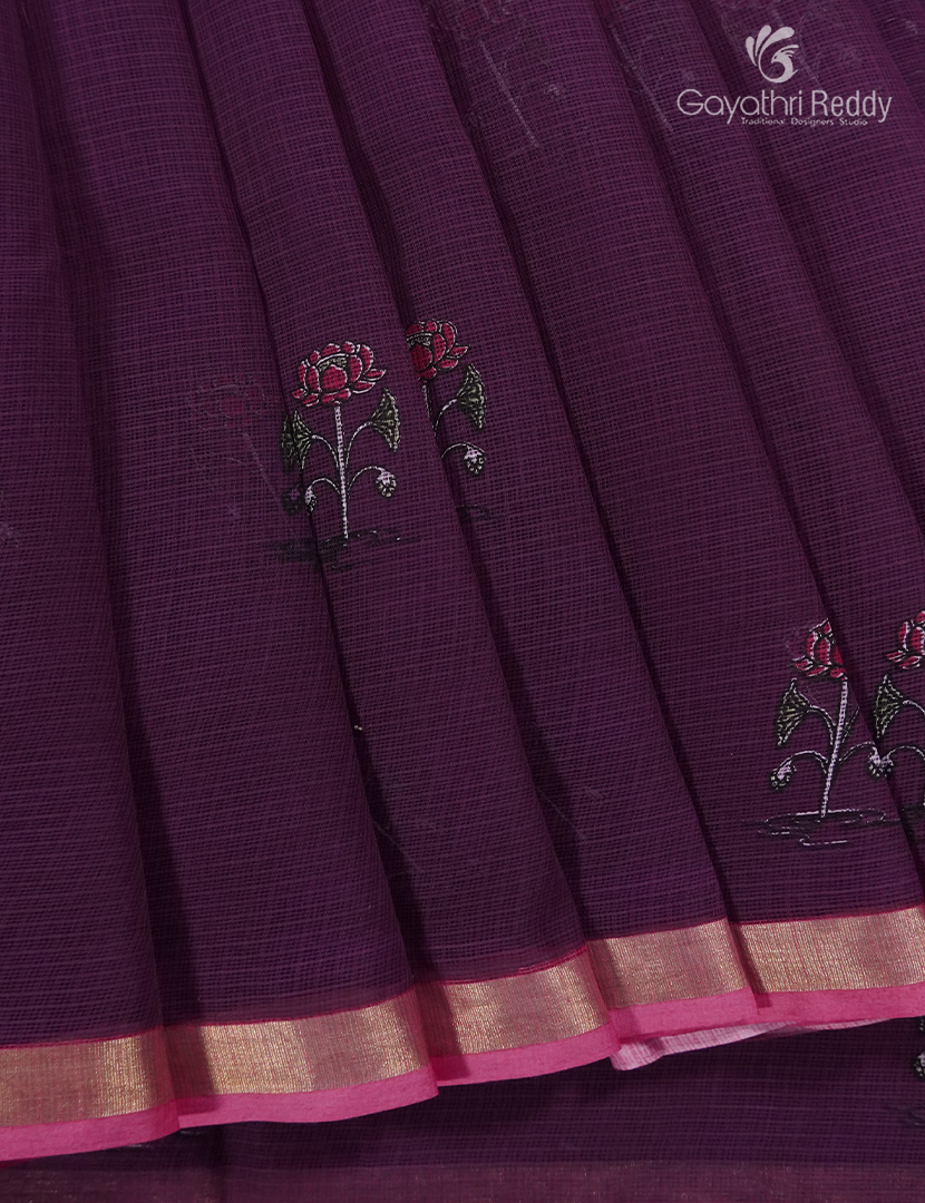 Premium Quality Cotton Kota Saree in Deep Purple and Fuchsia Pink