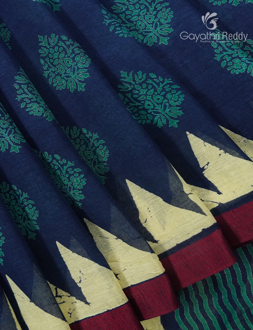 Vidharbha Cotton Saree in Indigo Blue