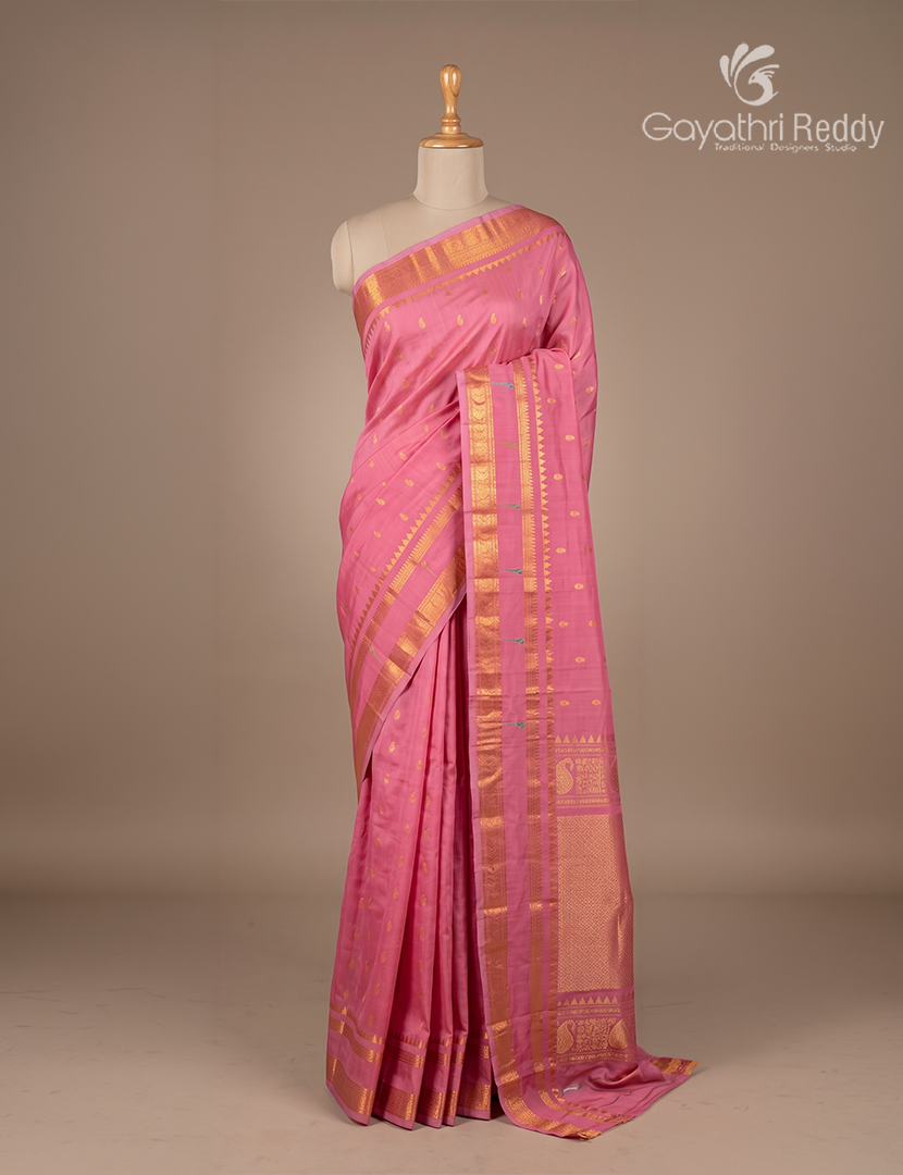 Pure Gadwal Silk Saree in Baby Pink