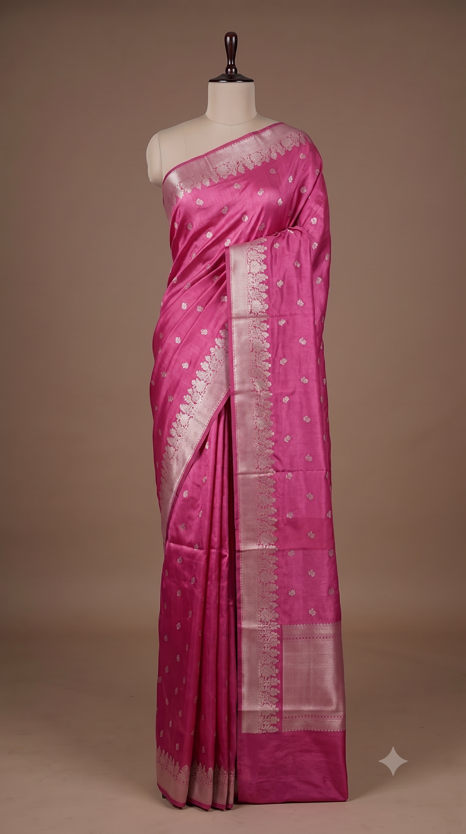 Banaras Mango Silk Saree in Hot Pink