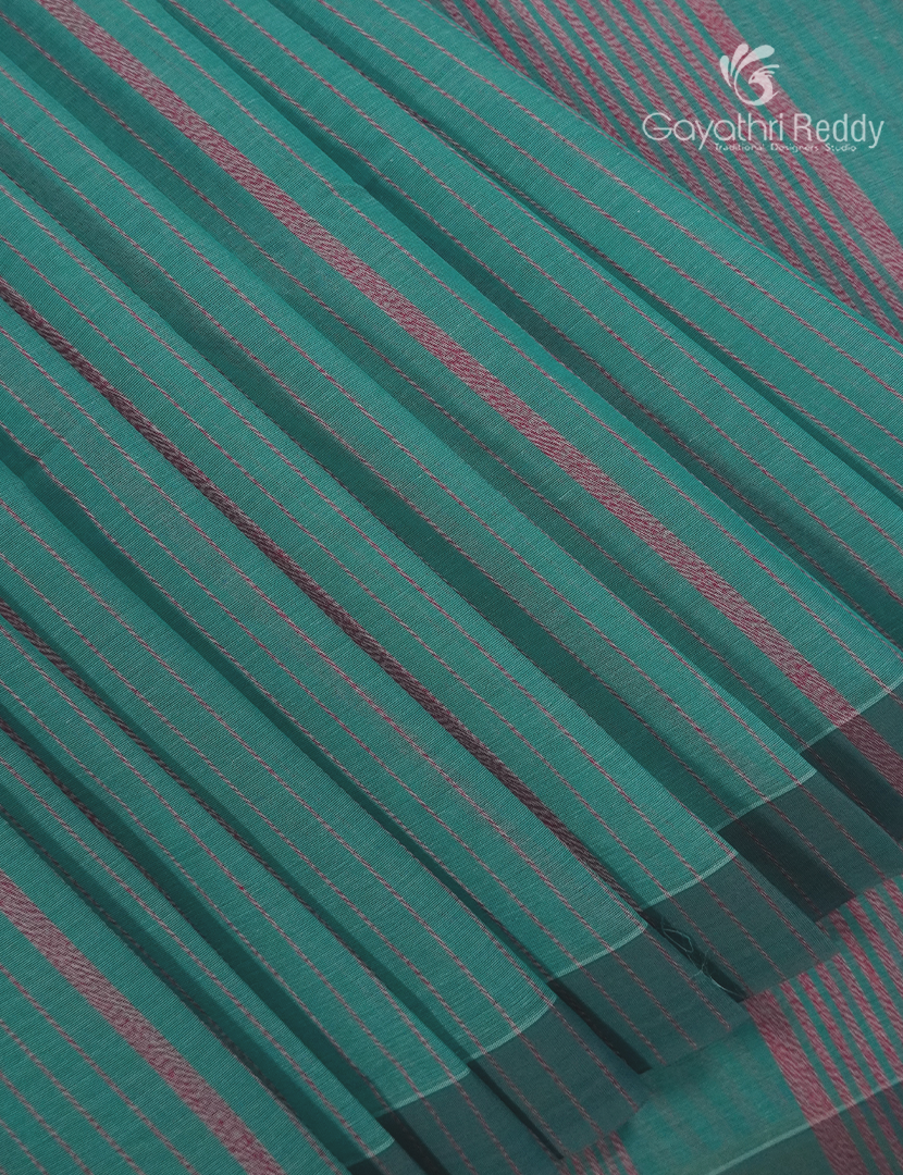 Pure Handloom Cotton Saree in Teal Blue