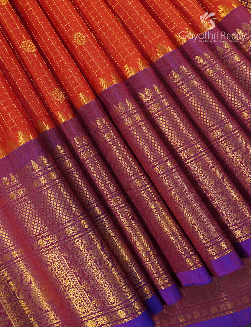 Pure Gadwal Silk Saree in Orange and Magenta