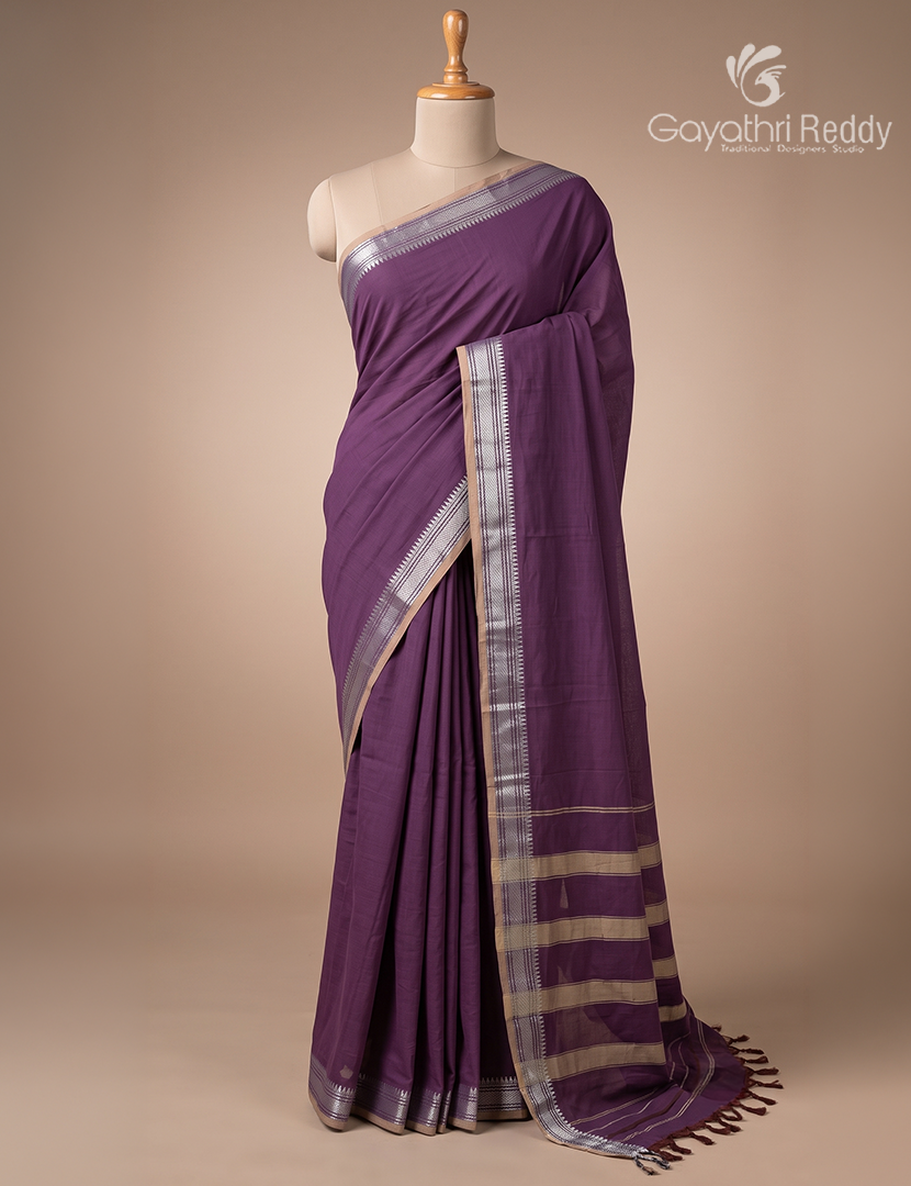 Pure Narayanpet Cotton Saree in Deep  Violet