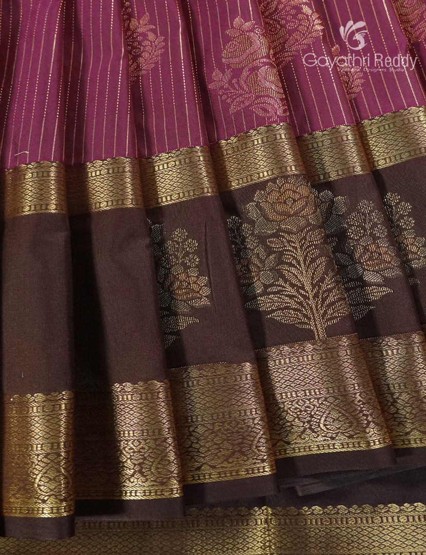 Semi Kanchipuram Silk Saree in Magenta Pink and Brown