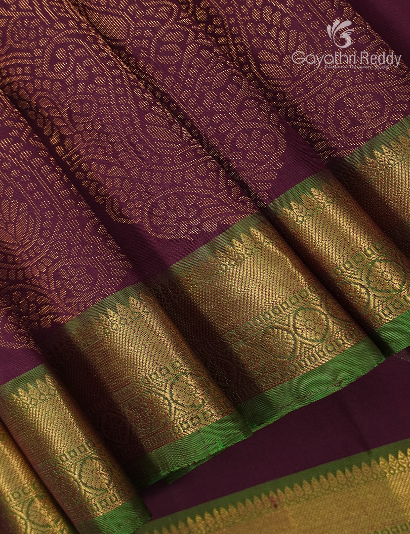 Pure Kanchipuram Silk Saree in Deep Maroon and Green