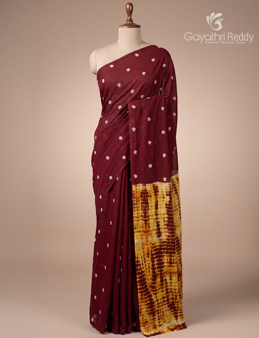 Pure MulMul Cotton Saree in Maroon Red