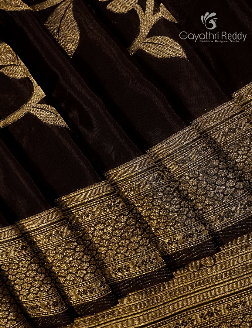 Pure Satin Silk Saree in Deep Brown
