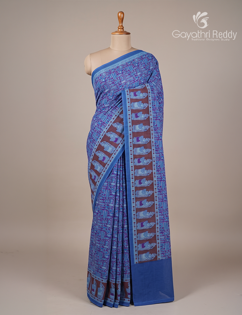 Pure MulMul Cotton Saree in Powder Blue and Maroon