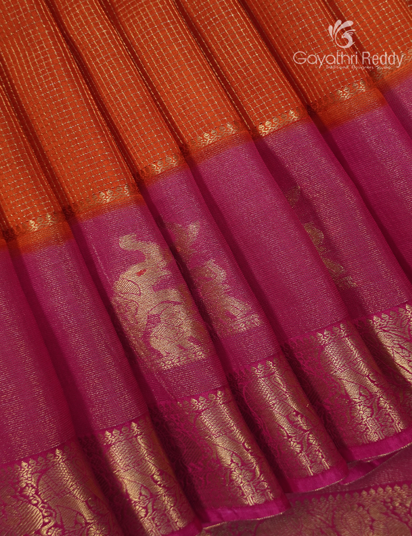 Semi Mysore Silk Saree in Orange and Pink