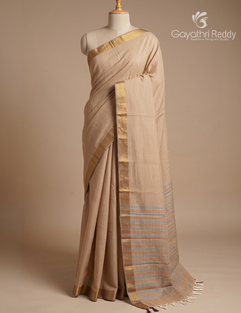 Pure Kanchi Cotton Saree in Light Beige